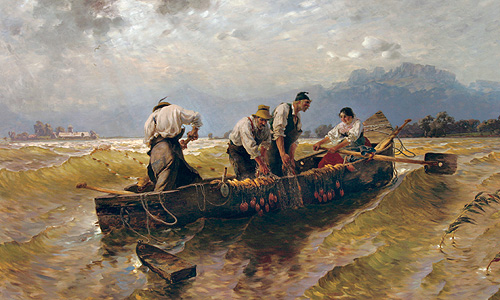 "Fischzug am Chiemsee", Joseph Wopfner, 1886