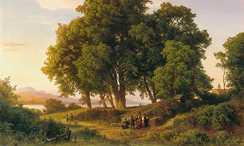 "Abend am Chiemsee" auf der Fraueninsel", F. A. Kessler, 1858