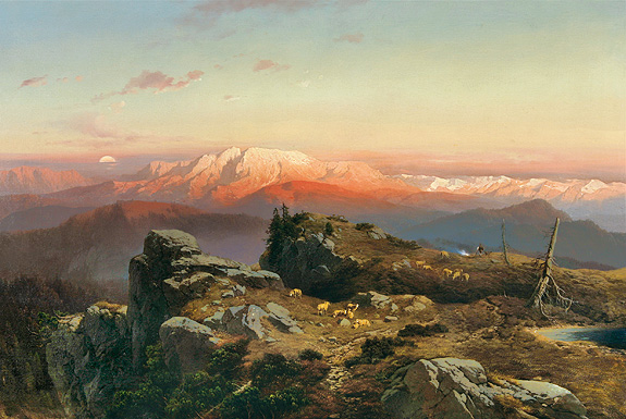 Picture: "Evening on the mountain Hohe Kampe", Karl Millner, 1860