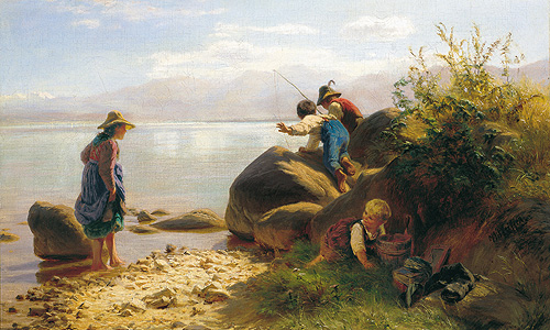 Bild: "Fischende Kinder am Chiemsee", Friedrich Wilhelm Pfeiffer