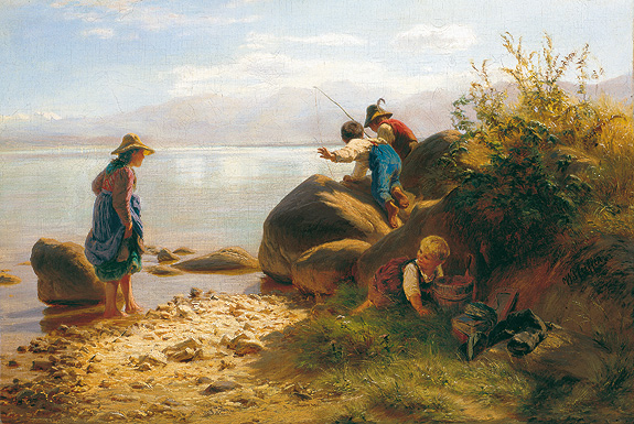 Picture: "Children fishing on the Chiemsee", Friedrich Wilhelm Pfeiffer