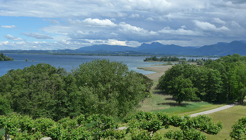 Picture: View from Herrenchiemsee Island to the Chiemsee and the mountains